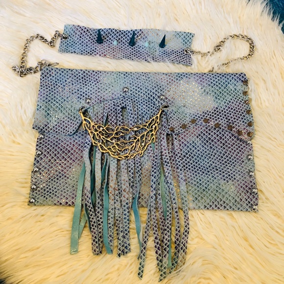 Handbags - Super unique blue leather rainbow purse